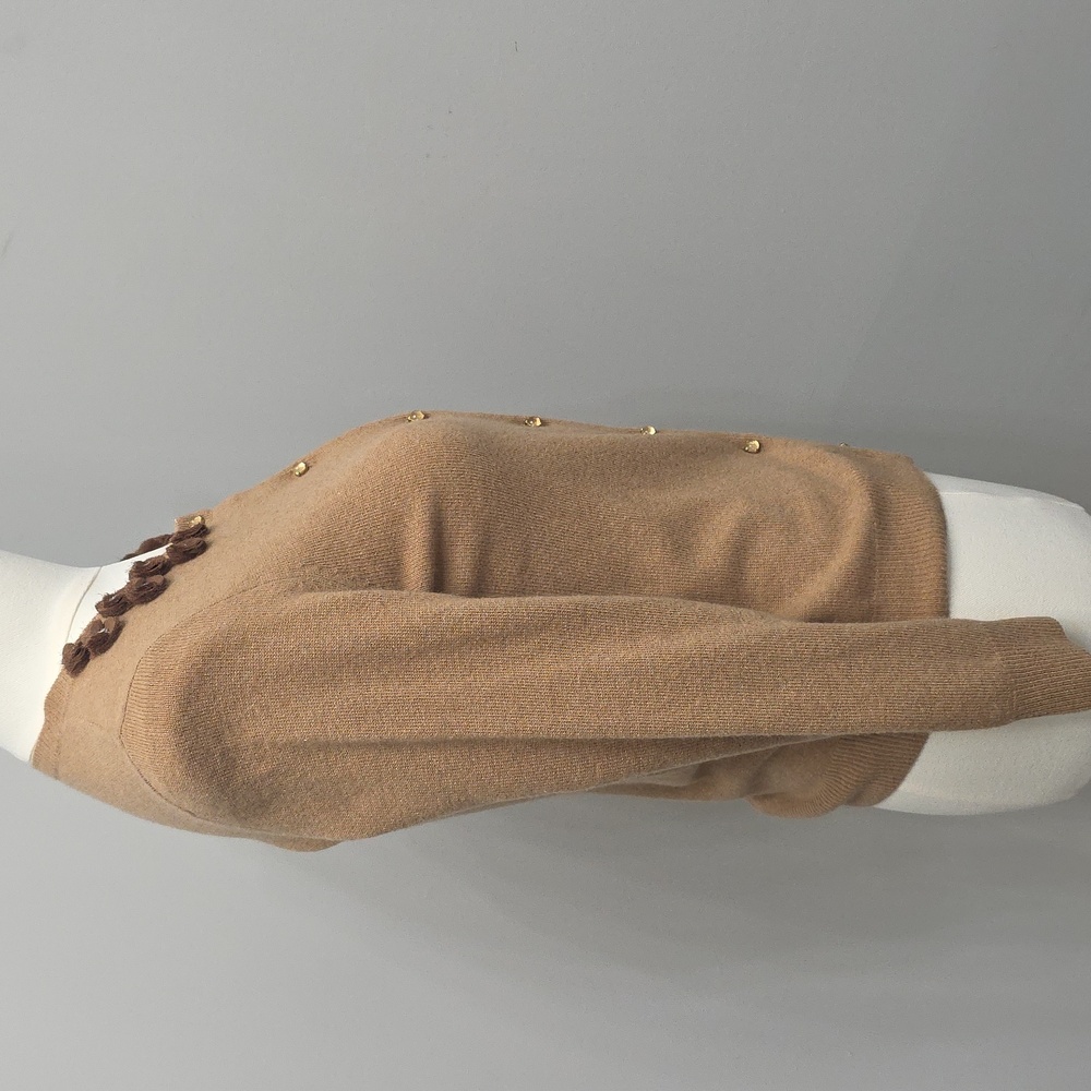 Vintage J. Crew Brown Wool Cashmere Cardigan with Embellishments Quiet Luxury - Picture 5 of 7